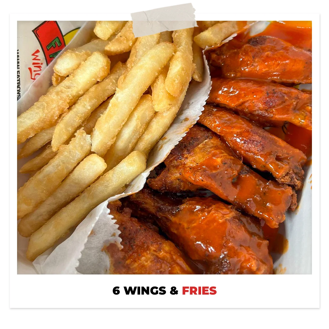 6 wings $ Fries at FatBoy's Wings & Tings